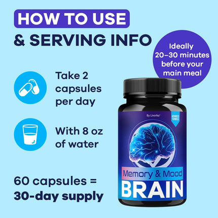 Memory Mood and Brain Supplement Capsules 120 Capsules (2 Pack)