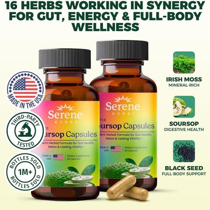 Serene Herbs Organic Graviola Soursop Capsules with Black Seed 2 Pack 120 Count