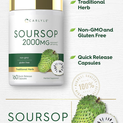 Carlyle Soursop Leaves Herbal Supplement 160 Capsules