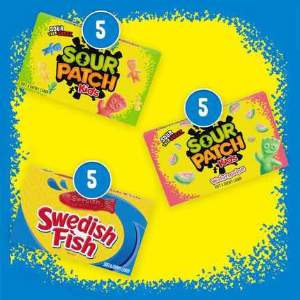 SOUR PATCH KIDS & SWEDISH FISH Soft & Chewy Candy Variety Pack 15 Boxes