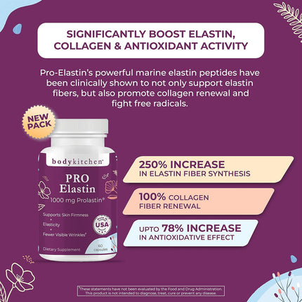 Body Kitchen Pro Elastin Peptides 1000 mg Marine-Derived Supplement 2 Pack 120 Capsules