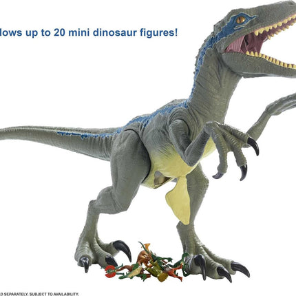 Mattel Jurassic World Super Colossal Velociraptor Blue Figure – 3.5 ft Dinosaur Toy with Eating Feature