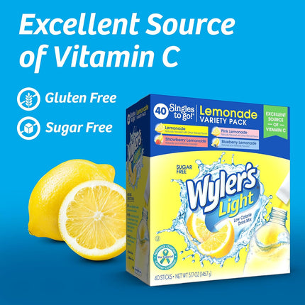 Wyler’s Light Lemonade Variety Pack Powder Drink Mix 40 Count