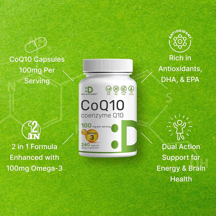 Deal Supplement CoQ10 100 mg with Omega-3 100 mg Capsules – 240 Count, Non-GMO