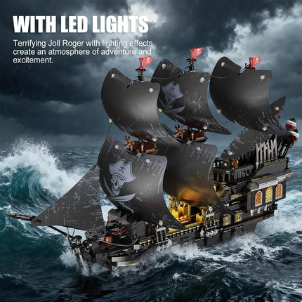Pirate Ship Building Set with Lights – MOC Black Pearl Blocks for Adults & Teens, Collectible Display, 2288 Pieces, Gift Idea