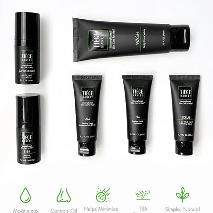 Tiege Hanley Men’s Skin Care Set Level 3 Face Wash Scrub Moisturizers Eye Cream Serum 6 Piece Kit