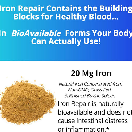 Iron Repair Simply Natural Iron Supplement Low FODMAP Capsules 90 Count