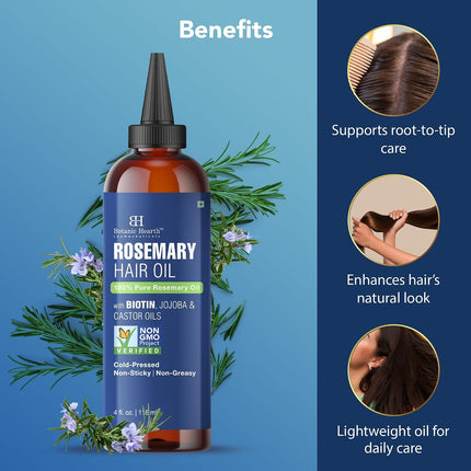 Botanic Hearth Rosemary Hair Oil with Biotin, Castor & Jojoba 4 fl oz