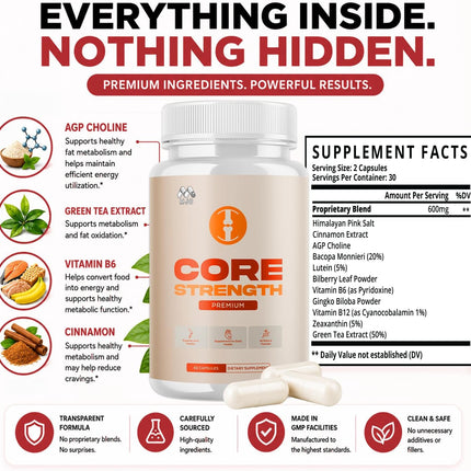 Core Strength Supplement Capsules with Natural Ingredients & Multivitamins 60 Capsules