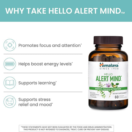 Himalaya Hello Alert Mind Focus & Energy Supplement 60 Vegan Capsules