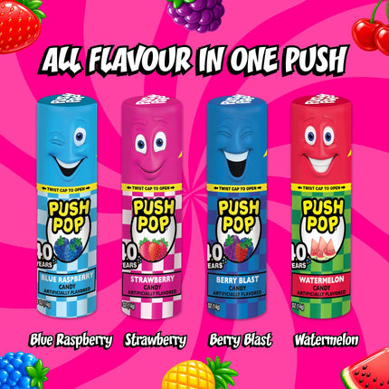 Push Pop Assorted Fruit Flavored Candy Lollipops 24 Count Variety Pack