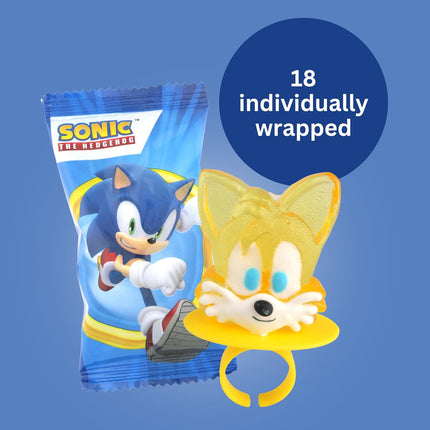 Sonic the Hedgehog Lollipop Rings Strawberry, Orange & Blue Raspberry Flavored Candy 18 Count