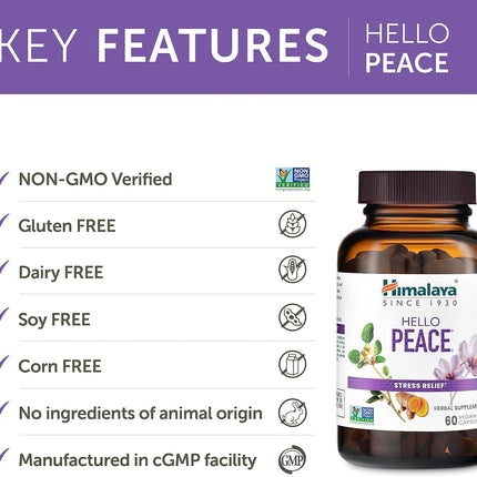 Himalaya Hello Peace Herbal Stress Support Supplement 60 Vegan Capsules