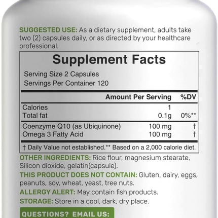 Deal Supplement CoQ10 100 mg with Omega-3 100 mg Capsules – 240 Count, Non-GMO