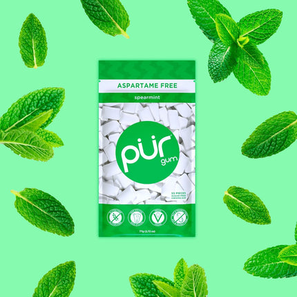 PUR Spearmint Chewing Gum Aspartame Free with Xylitol 55 Pieces