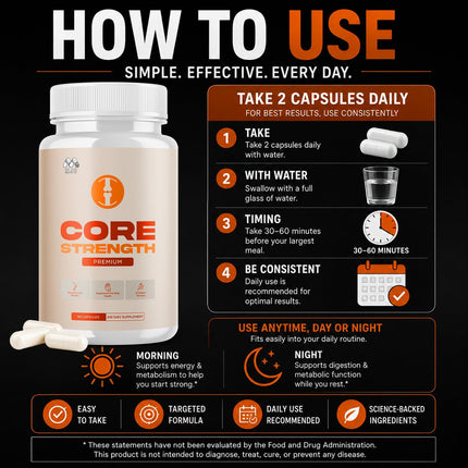 Core Strength Supplement Capsules with Natural Ingredients & Multivitamins 60 Capsules