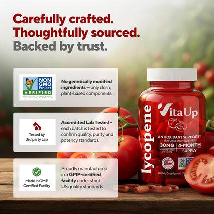 Lycopene Supplement with Tomato Extract – Antioxidant Support, Non-GMO, 120 Capsules
