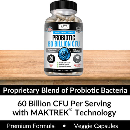 Kaya Naturals Probiotic 60 Billion CFU Gut & Immune Support 60 Veggie Capsules