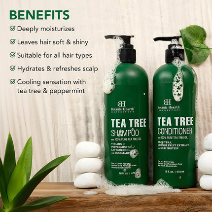 Botanic Hearth Tea Tree Shampoo and Conditioner Set Sulfate Free 16 fl oz