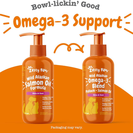 Zesty Paws Wild Alaskan Omega-3 Blend – Pollock & Salmon Oil for Dogs & Cats, 8.5 oz