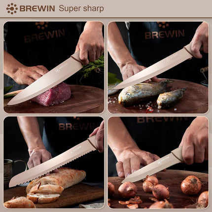 Brewin Kitchen Knife Set with Universal Knife Block Dishwasher Safe