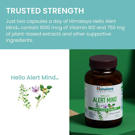 Himalaya Hello Alert Mind Focus & Energy Supplement 60 Vegan Capsules