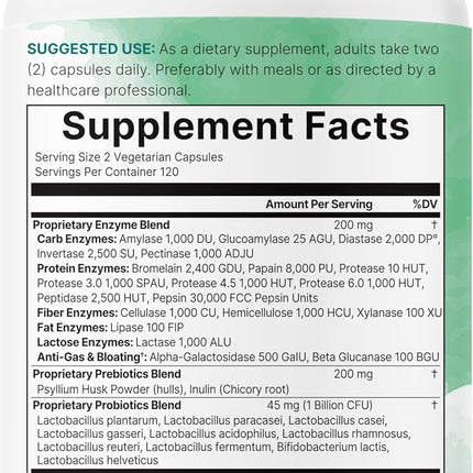 Super Enzymes with Prebiotics & Probiotics Veggie Capsules 240 Count