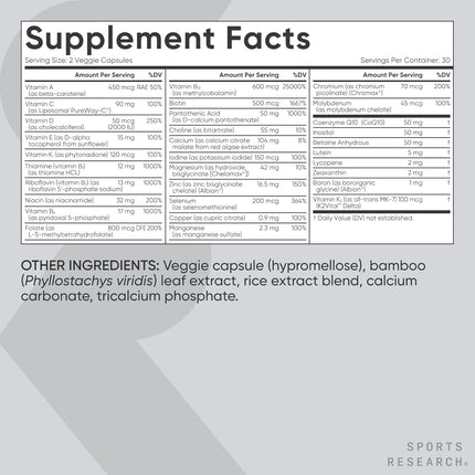 Sports Research Multivitamin 23 Vitamins Minerals CoQ10 Iodine 60 Capsules