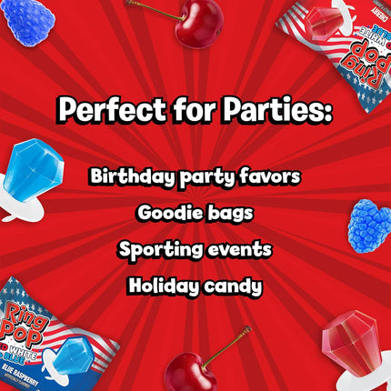 Ring Pop Red White & Blue Cherry & Blue Raspberry Hard Candy Lollipops 10 Count