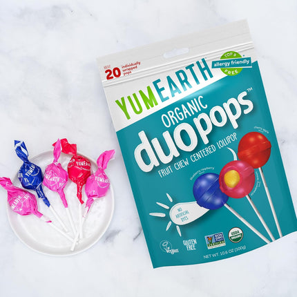 YumEarth Organic Duo Pops Fruit Chew Center Lollipops 20 Count