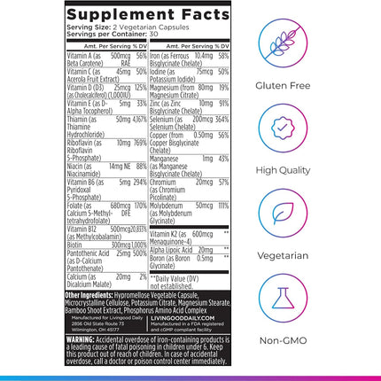 Livingood Daily Methylated Multivitamin with B Vitamins & Minerals 60 Capsules