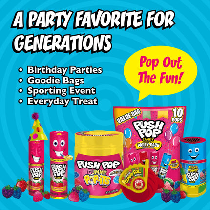 Push Pop Assorted Fruit Flavored Candy Lollipops 24 Count Variety Pack