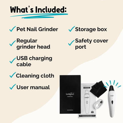 LuckyTail Pet Nail Grinder – USB Rechargeable Dog & Cat Nail Trimmer with LED Lights, 2 Speeds