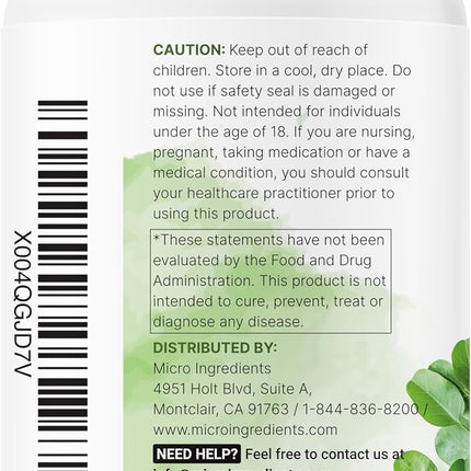 Micro Ingredients Moringa Capsules Supergreens Blend Non-GMO 300 Count