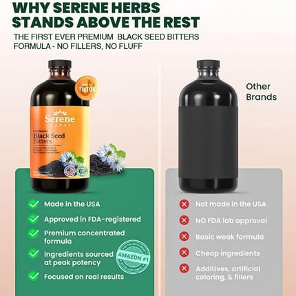 Serene Herbs Organic Black Seed Oil Bitters Liquid Supplement 16 fl oz