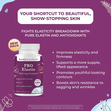 Body Kitchen Pro Elastin Peptides 1000 mg Marine-Derived Supplement 60 Capsules