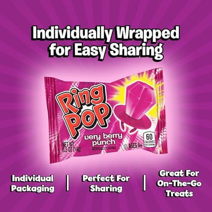 Ring Pop Very Berry Punch Flavored Hard Candy Lollipops 30 Count