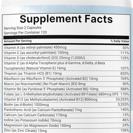 Micro Ingredients Methylated Multivitamin 19-in-1 Non-GMO 240 Capsules