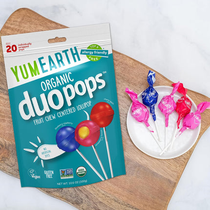 YumEarth Organic Duo Pops Fruit Chew Center Lollipops 20 Count