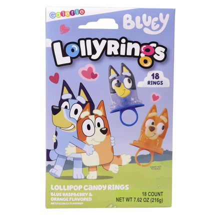 Bluey Lollipop Rings Orange & Blue Raspberry Flavored Candy 18 Count