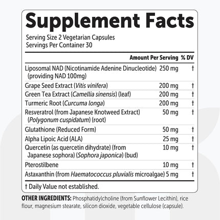 Micro Ingredients Liposomal NAD+ Complex 1000 mg Resveratrol Glutathione Astaxanthin Veggie Capsules 60 Count