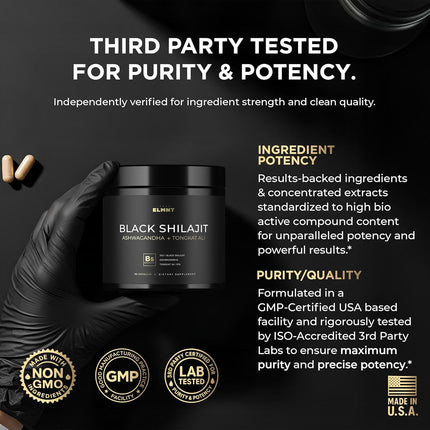 Black Shilajit Capsules with Ashwagandha Tongkat Ali Fulvic Acid 103800 mg 60% Fulvic Acid
