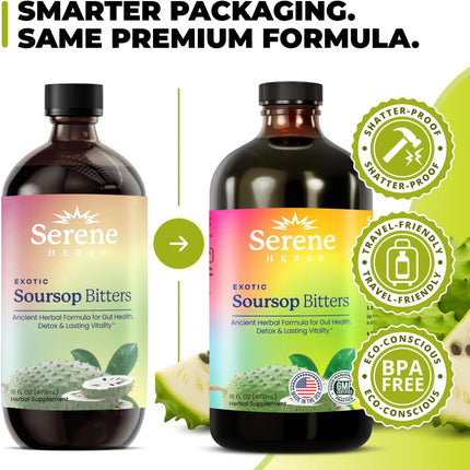 Serene Herbs Soursop Bitters Liquid with Black Seed & Moringa 16 fl oz