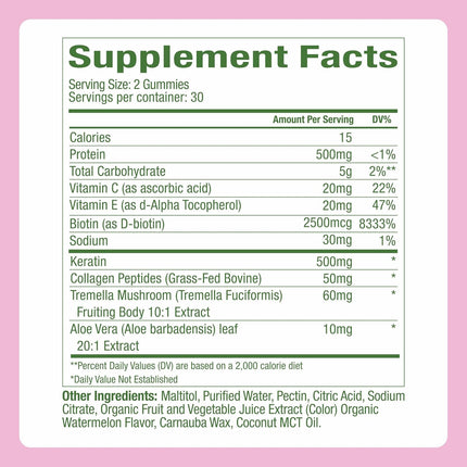 Plant People WonderBeauty Hair Skin & Nails Gummies with Tremella Mushroom, Collagen & Biotin 60 Gummies