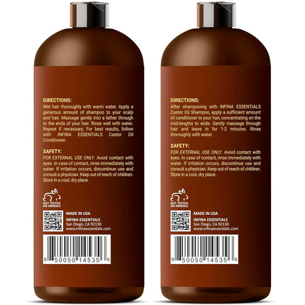 Castor Oil Shampoo and Conditioner Set with Rosemary and Peppermint 16 fl oz