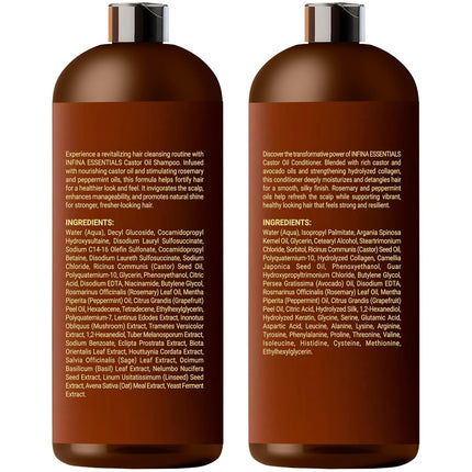 Castor Oil Shampoo and Conditioner Set with Rosemary and Peppermint 16 fl oz