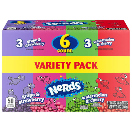 NERDS Dual Variety Pack Crunchy Fruity Candy Grape Strawberry Watermelon Cherry 9.9 oz 6 Pack