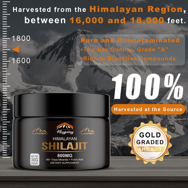 Pure Himalayan Shilajit Resin 800mg – Gold Grade with Fulvic Acid & 85+ Trace Minerals, Energy & Wellness Support