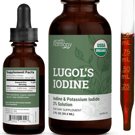 Organic Lugol's Iodine 2% Solution – Iodine & Potassium Iodide Liquid Drops, 2 oz, 395 Servings, Non-GMO