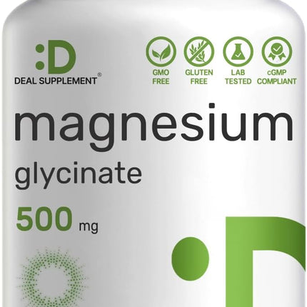 Deal Supplement Magnesium Glycinate 500 mg – 240 Veggie Capsules, Non-GMO, Gluten-Free